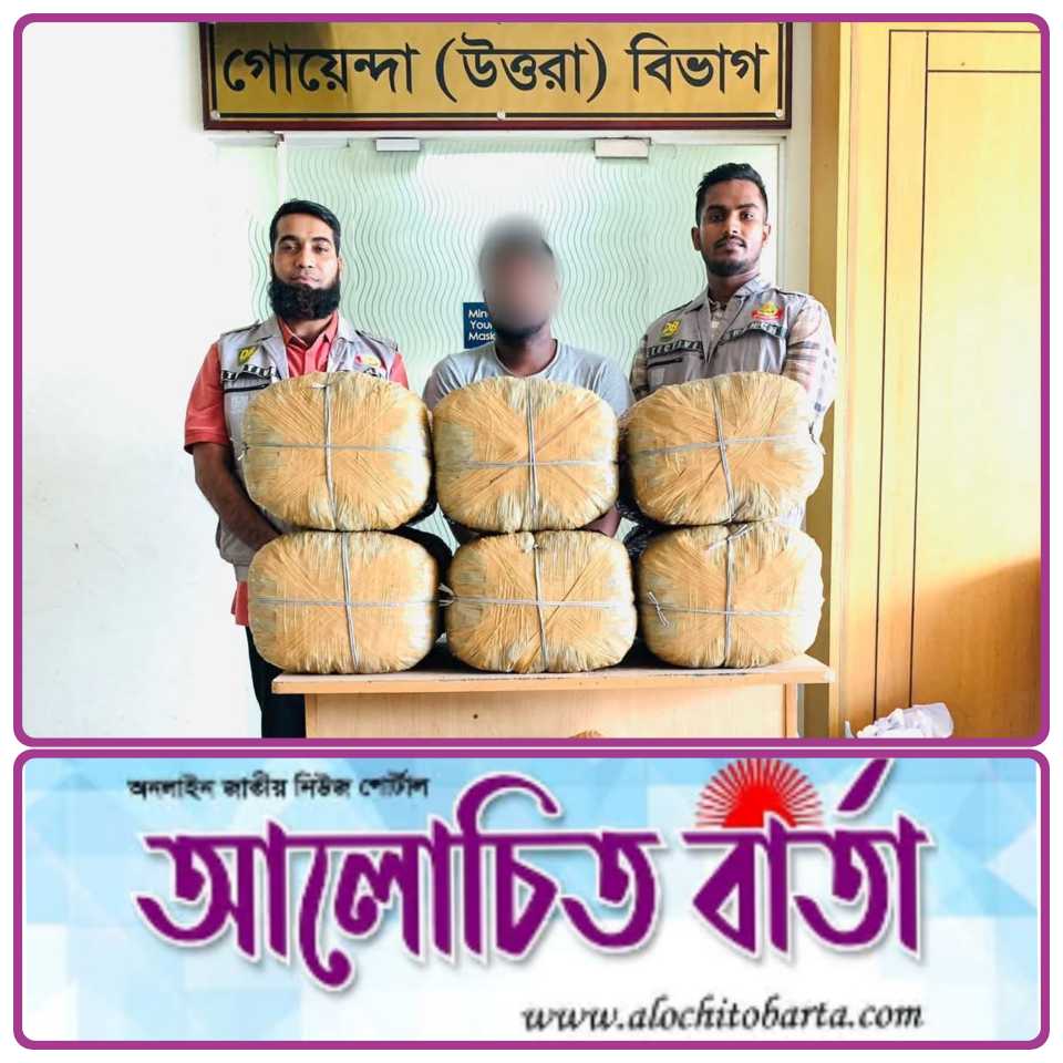 ডিবি পুলিশ অভিযানে   বিমানবন্দর এলাকা থেকে ৯৫ কেজি গাঁজাসহ এক মাদক কারবারি আটক